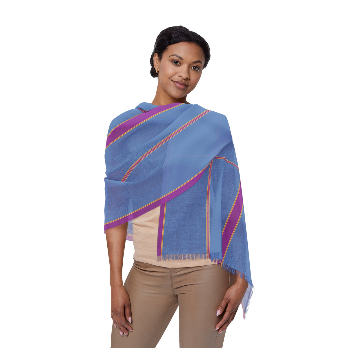 Light Blue Striped Scarf — Lightweight Pastel Plaid Wrap