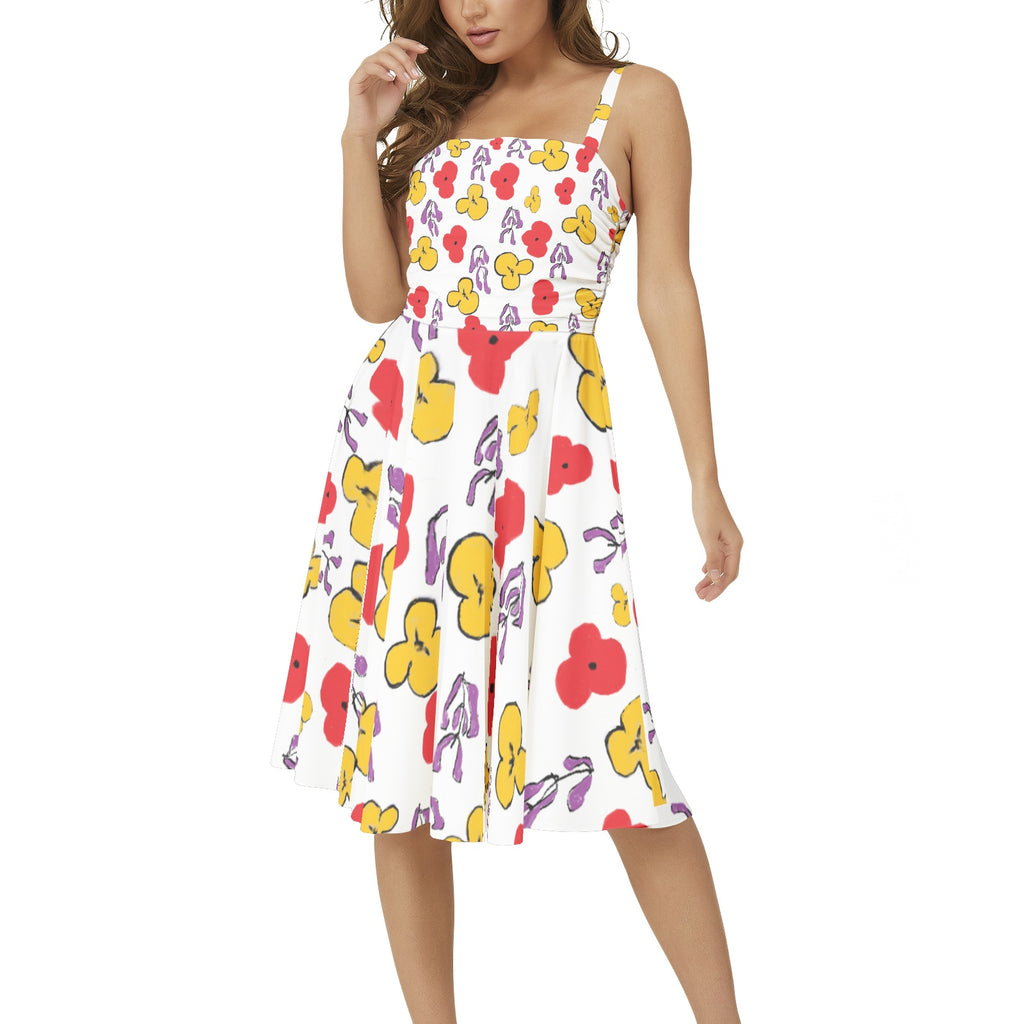 Floral Sleeveless Square Neck Flare Hem Midi Dress