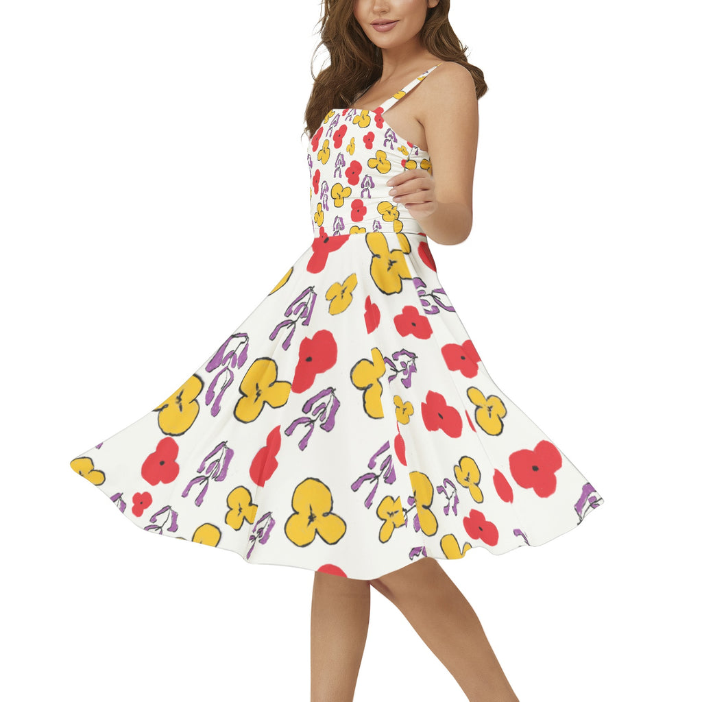 Floral Sleeveless Square Neck Flare Hem Midi Dress