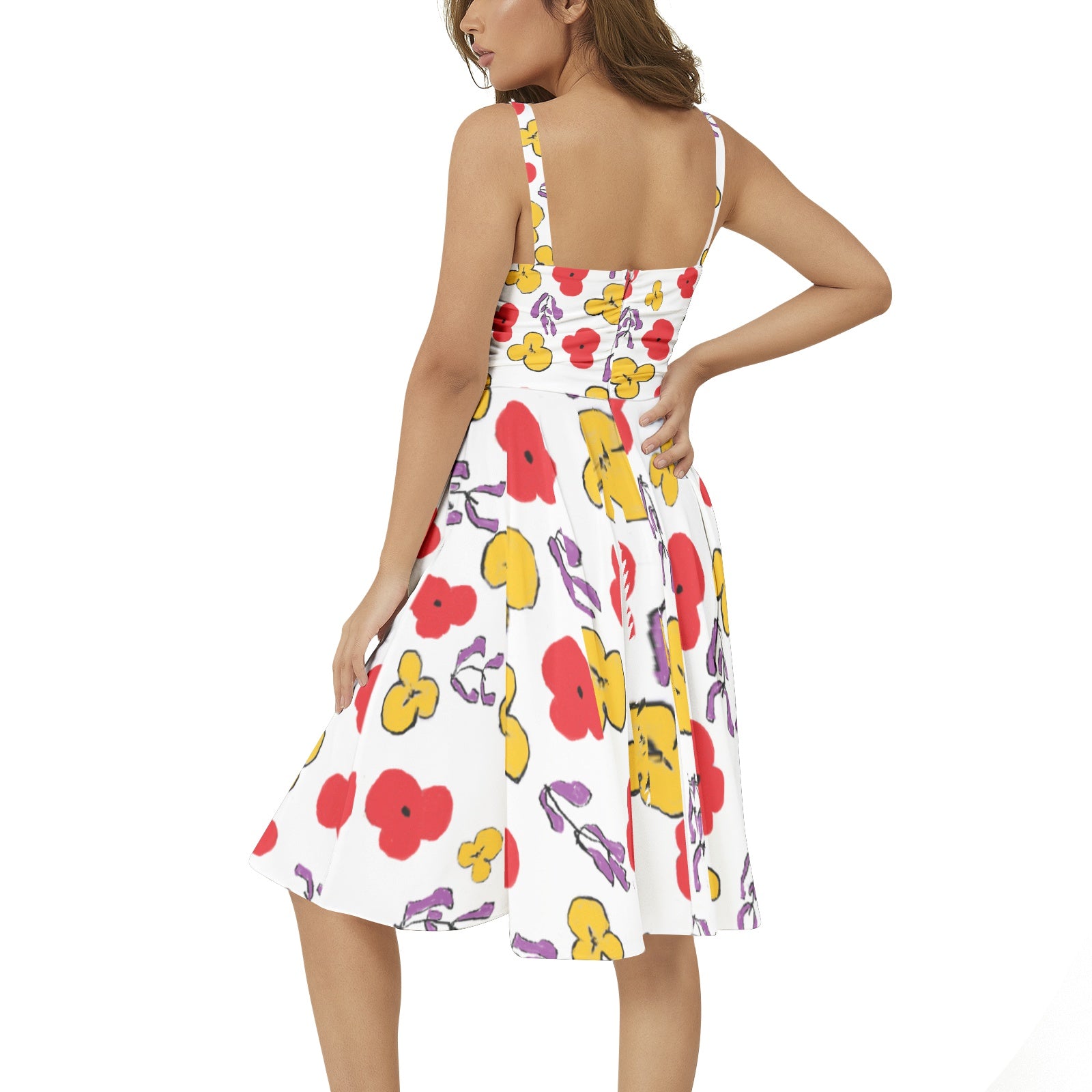 Floral Sleeveless Square Neck Flare Hem Midi Dress