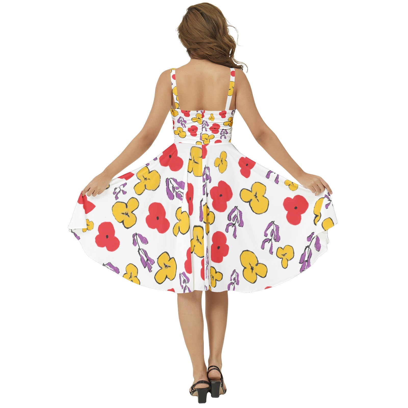 Floral Sleeveless Square Neck Flare Hem Midi Dress