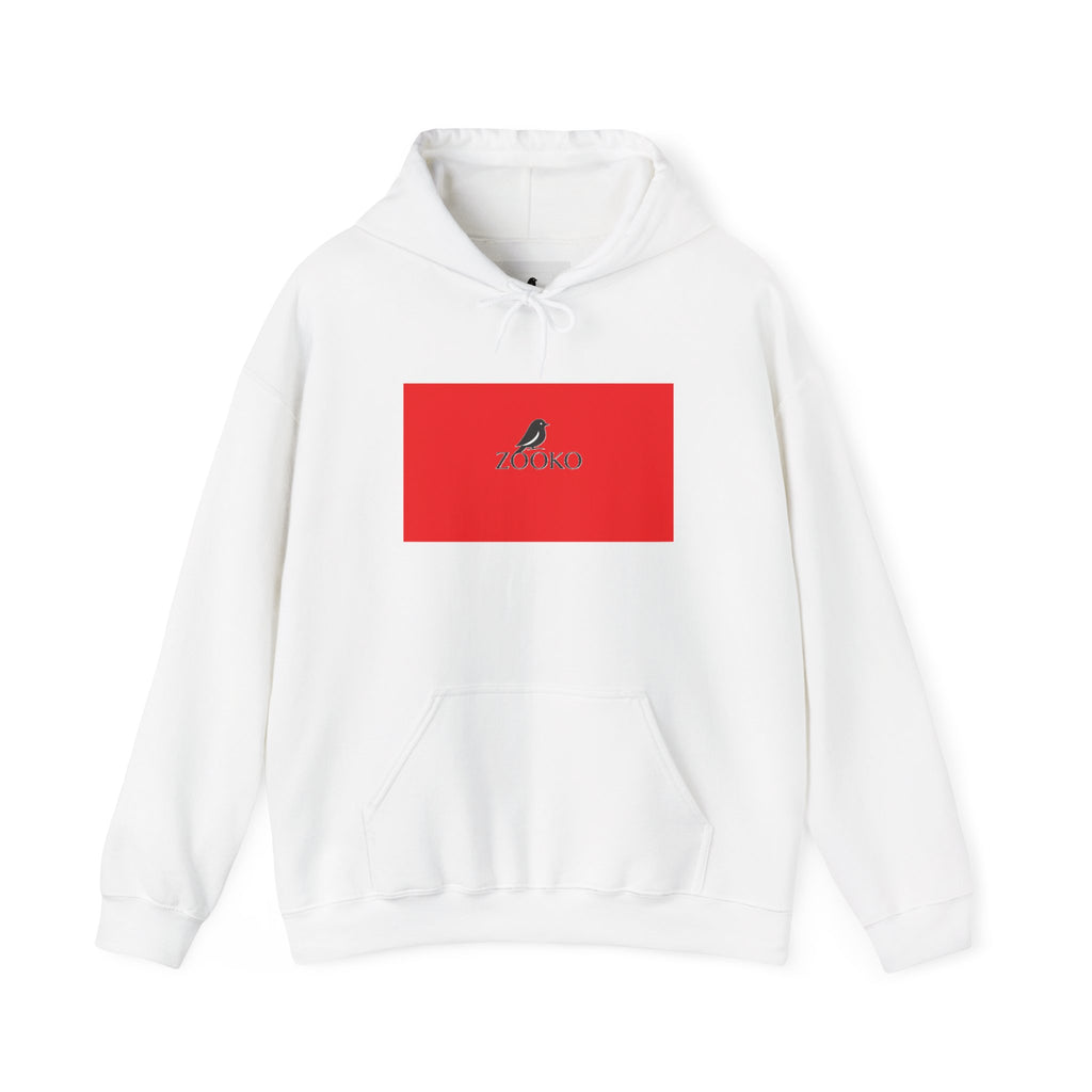 Zooko Logo Hoodie — Minimal Red Chest Graphic & Back Logo Pullover