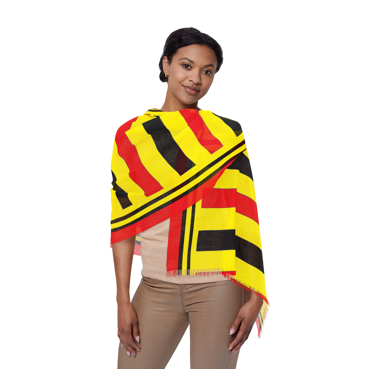Striped Light Scarf — Yellow & Red Geometric Knit Fashion Scarf