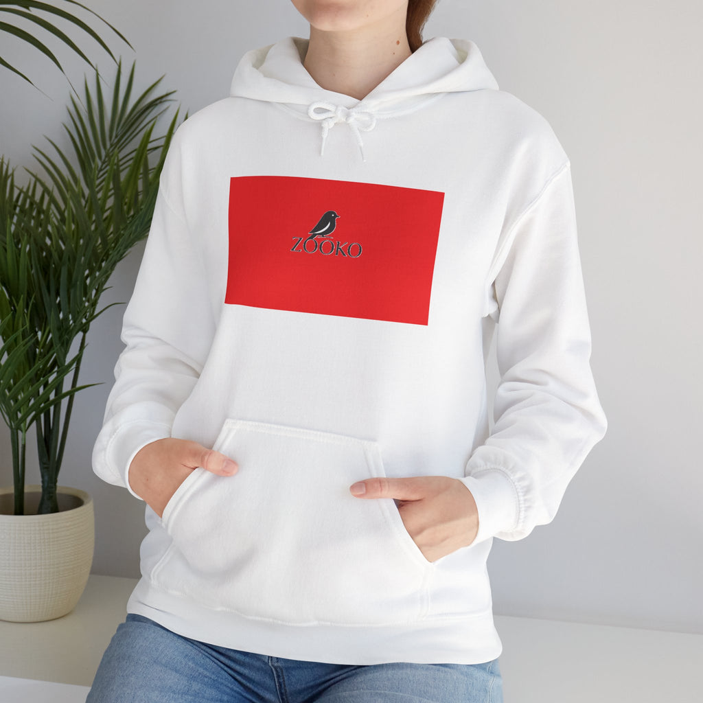 Zooko Logo Hoodie — Minimal Red Chest Graphic & Back Logo Pullover