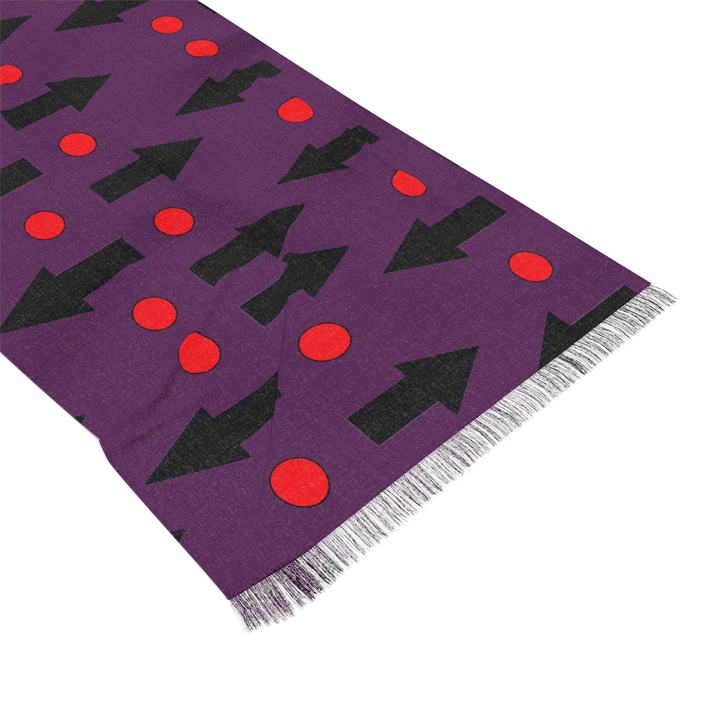 Purple Arrow Pattern Scarf — Lightweight Wool-Blend Throw with Red Dot Accent