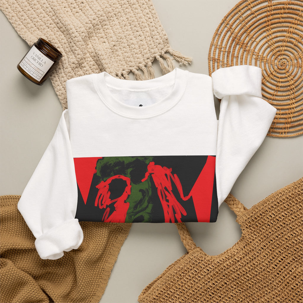 Nocturnal Dream Graphic Sweatshirt — Abstract Red & Green Art Crewneck