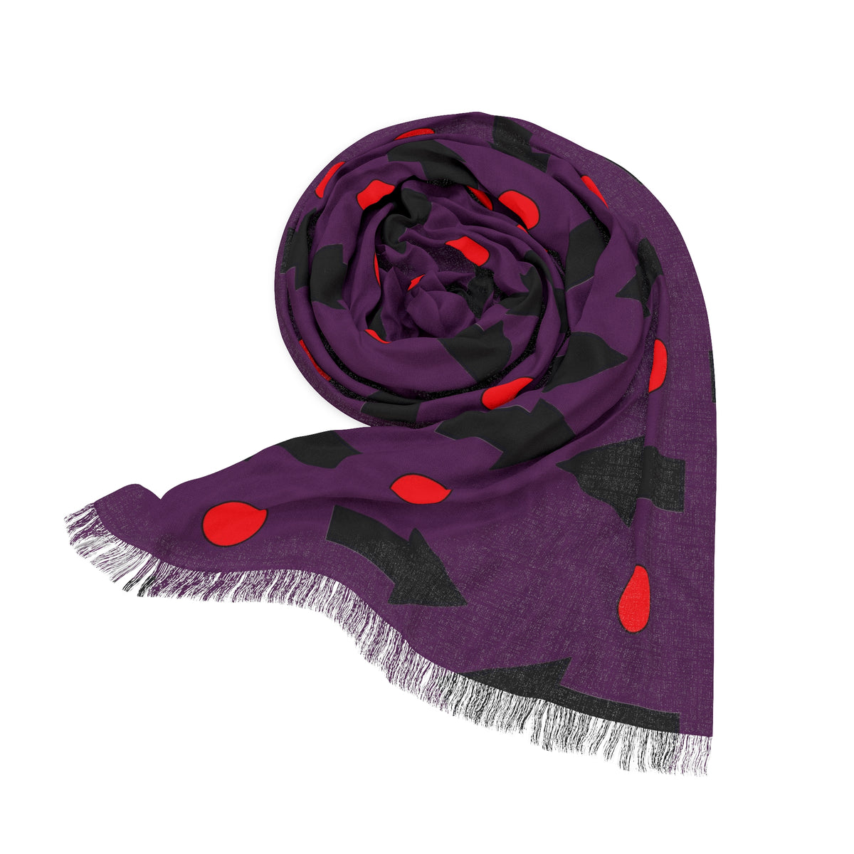 Purple Arrow Pattern Scarf — Lightweight Wool-Blend Throw with Red Dot Accent