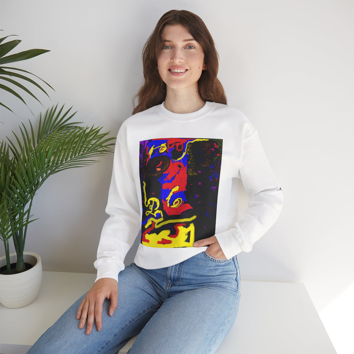 Abstract Neon Art Sweatshirt — Colorful Pop Portrait Crewneck