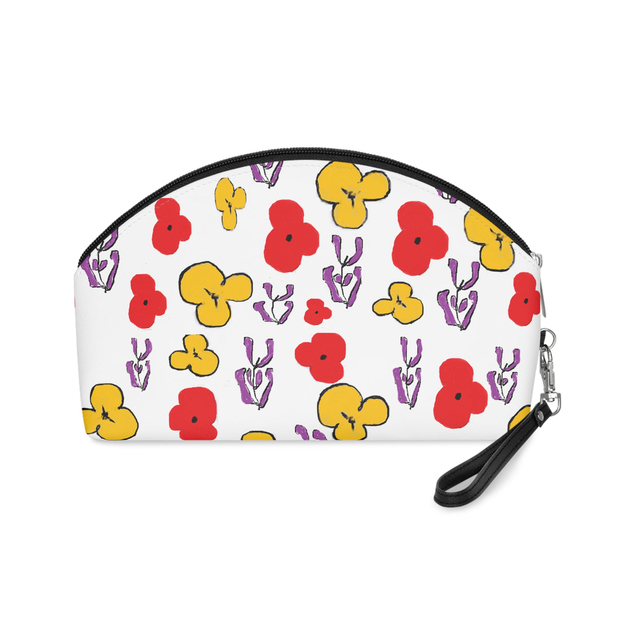 Floral Pansy Print Makeup Bag — Colorful Red, Yellow & Purple Cosmetic Pouch