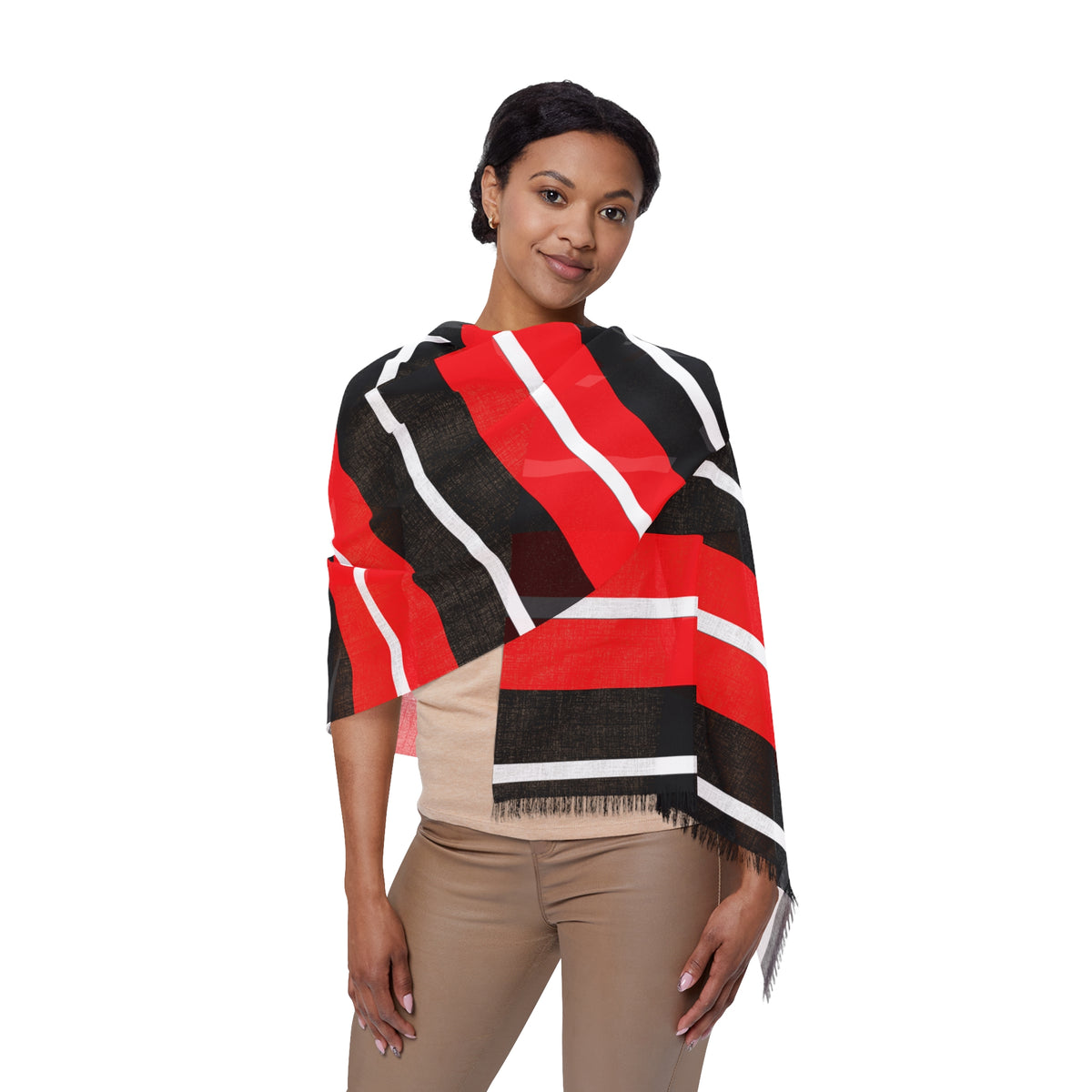 Striped Lightweight Scarf — Red & Black Minimalist Knit Wrap