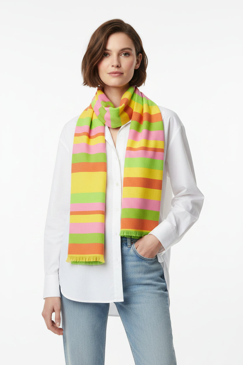 Neon Rainbow Stripe Scarf — Lightweight Pastel Spring Wrap