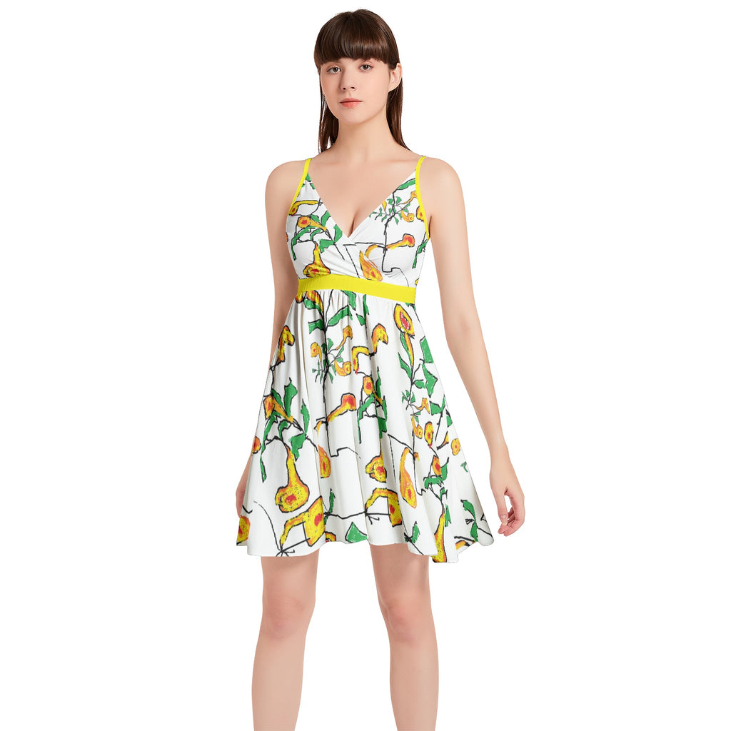 floral Spaghetti Strap Sleeveless Falred Hem Short Dress
