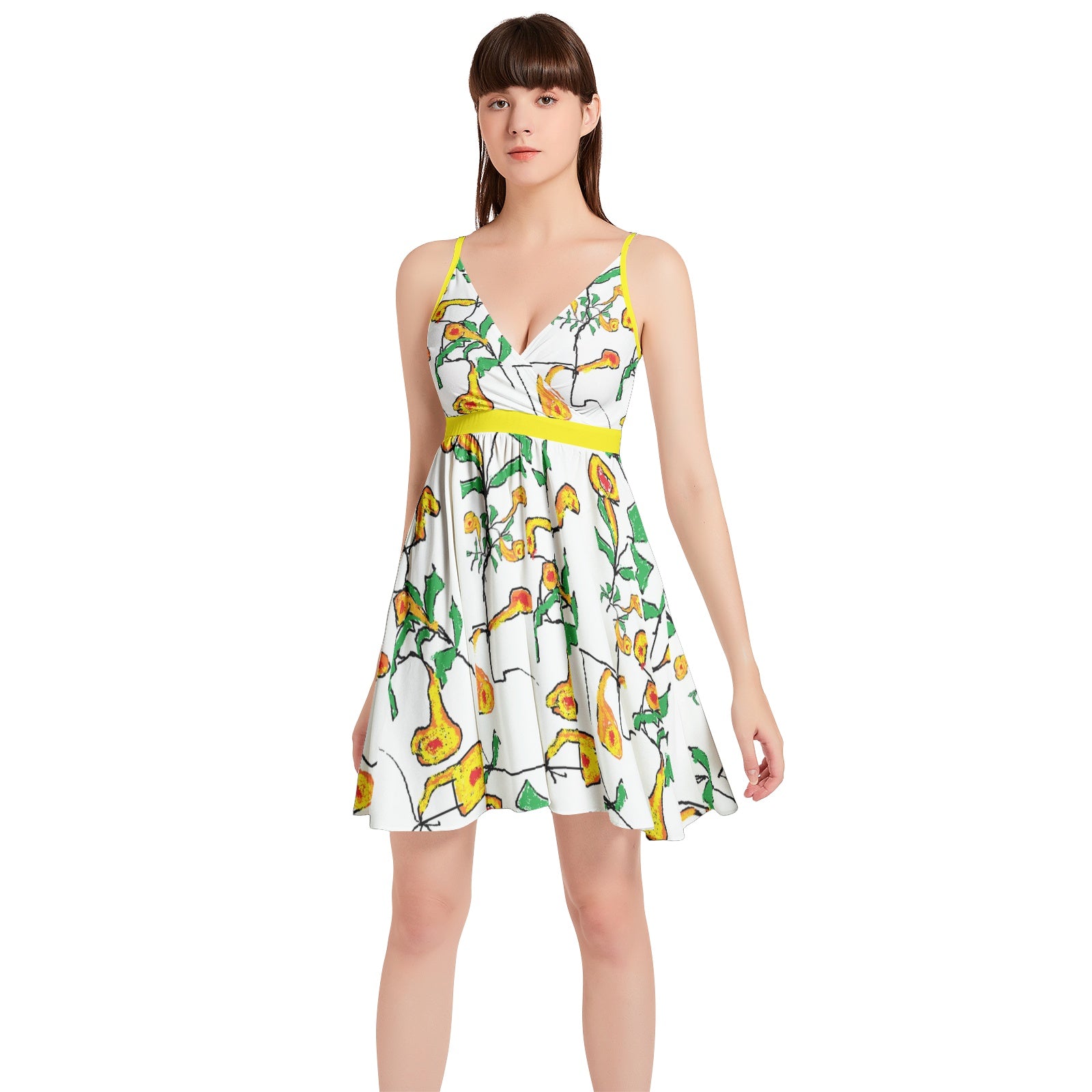 floral Spaghetti Strap Sleeveless Falred Hem Short Dress