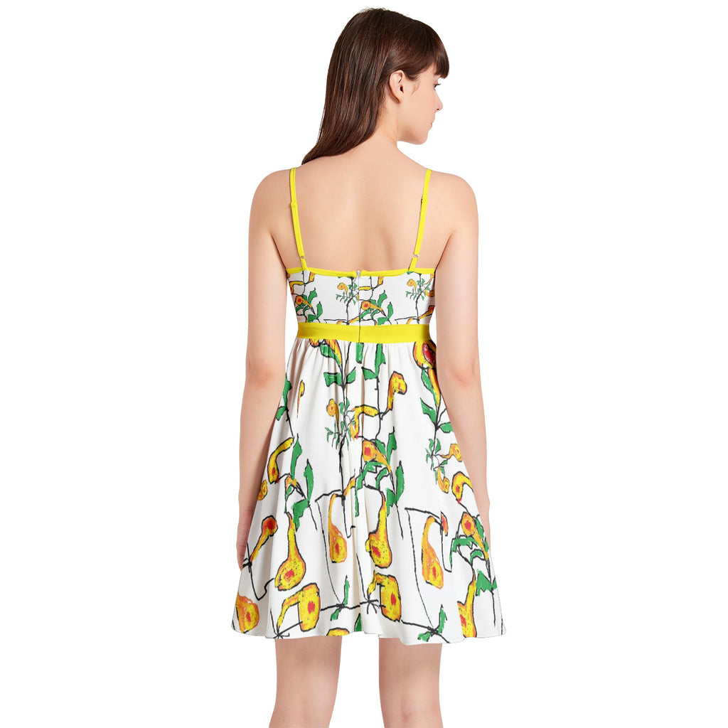 floral Spaghetti Strap Sleeveless Falred Hem Short Dress