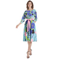 floral Boat Neck Belted Flared Dress