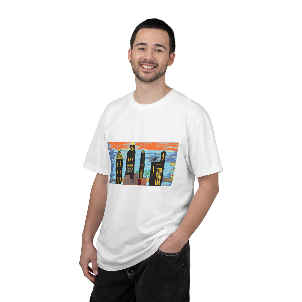 City Skyline T-Shirt — Colorful Hand-Drawn Urban Sunset Tee