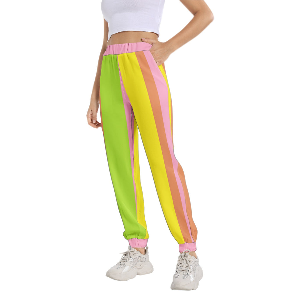 color strip-Elastic Waist Tapered Sweatpants