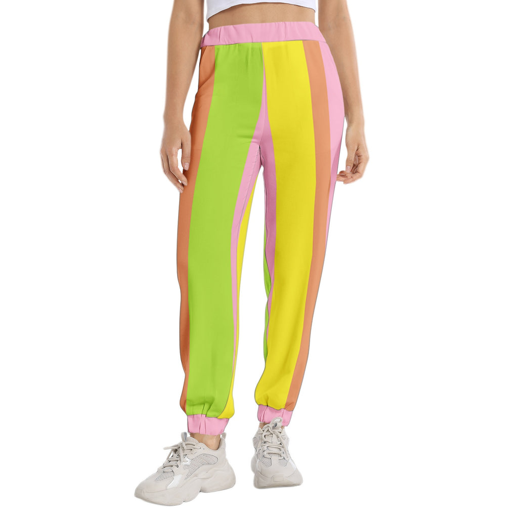 color strip-Elastic Waist Tapered Sweatpants