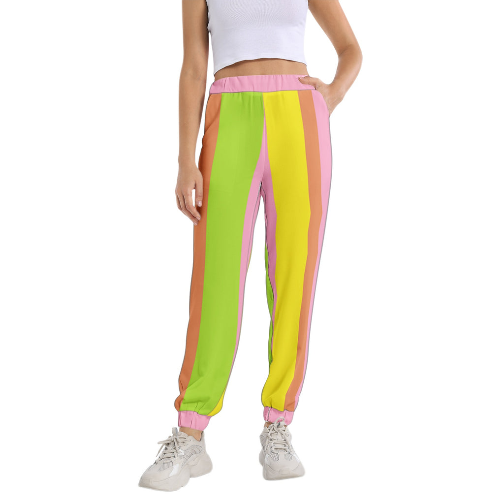 color strip-Elastic Waist Tapered Sweatpants