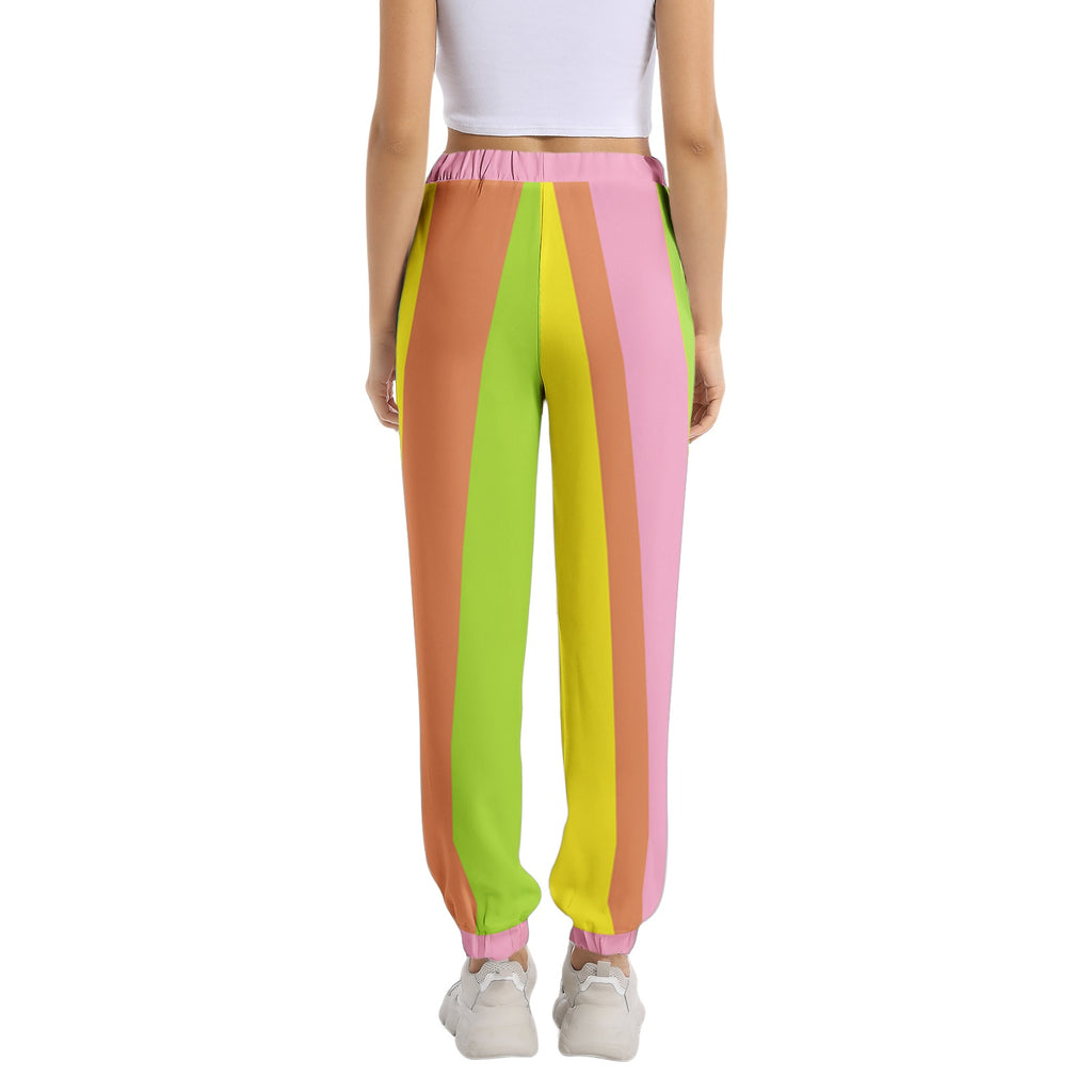 color strip-Elastic Waist Tapered Sweatpants