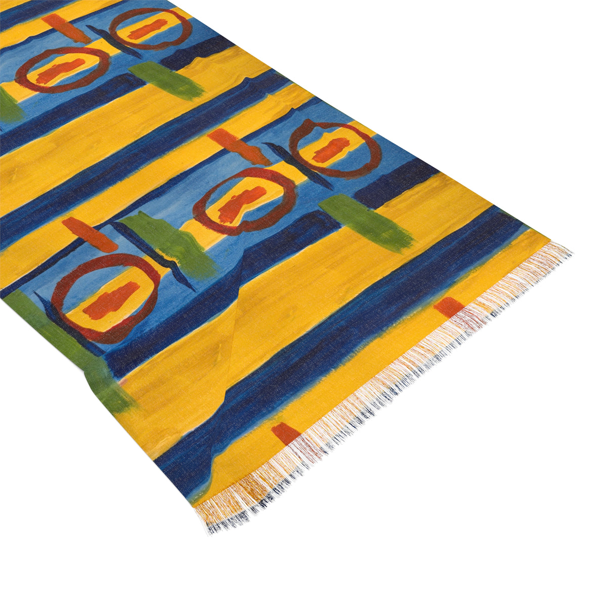 Geometric Gold and Blue Light Scarf — Lightweight Abstract Pattern Wrap