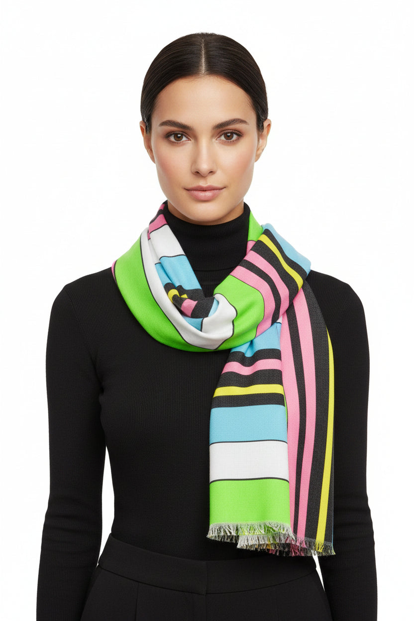 Pastel Neon Stripe Scarf — Lightweight Spring/Summer Fashion Accessory