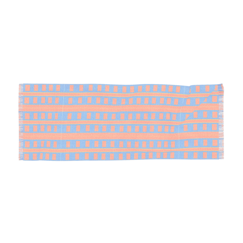 Geometric Stripe Lightweight Scarf — Colorblock Blue & Orange Fashion Wrap