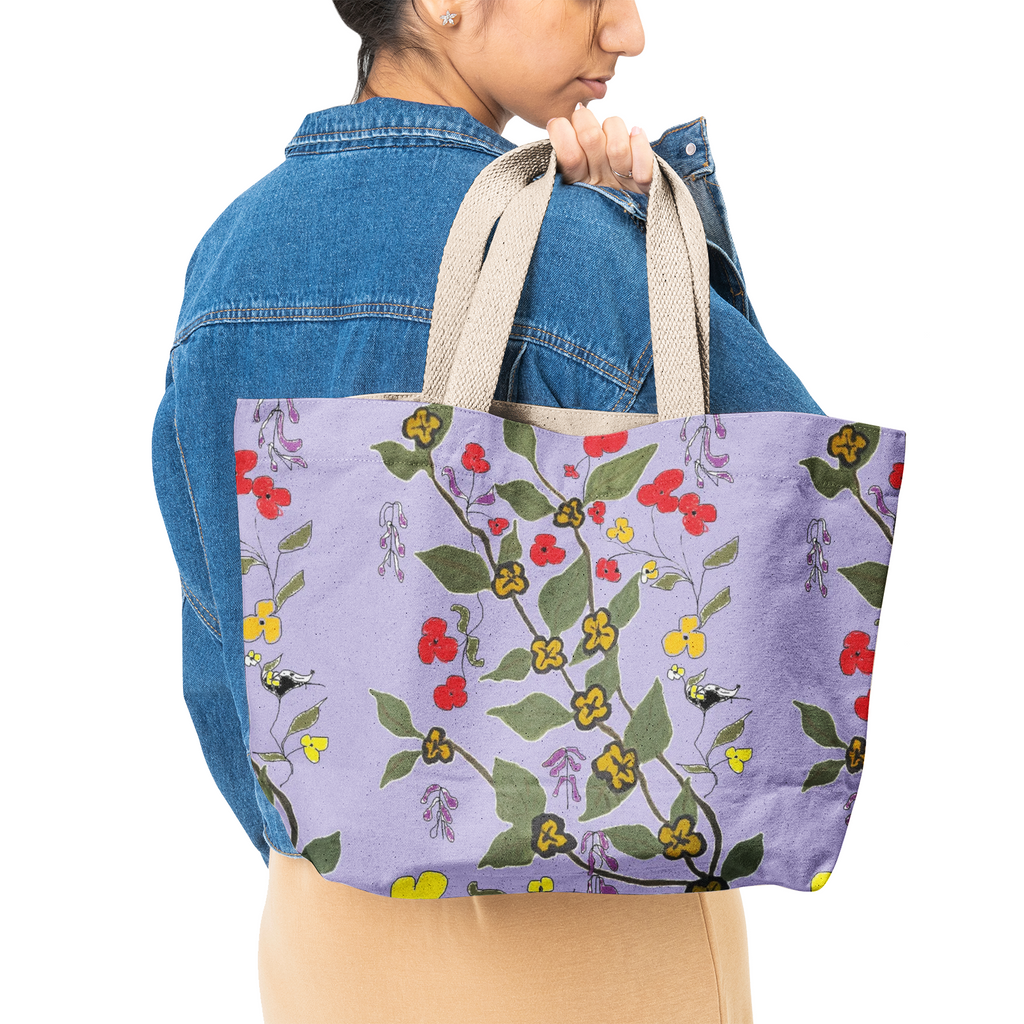 floral print Natural Canvas Tote Bags