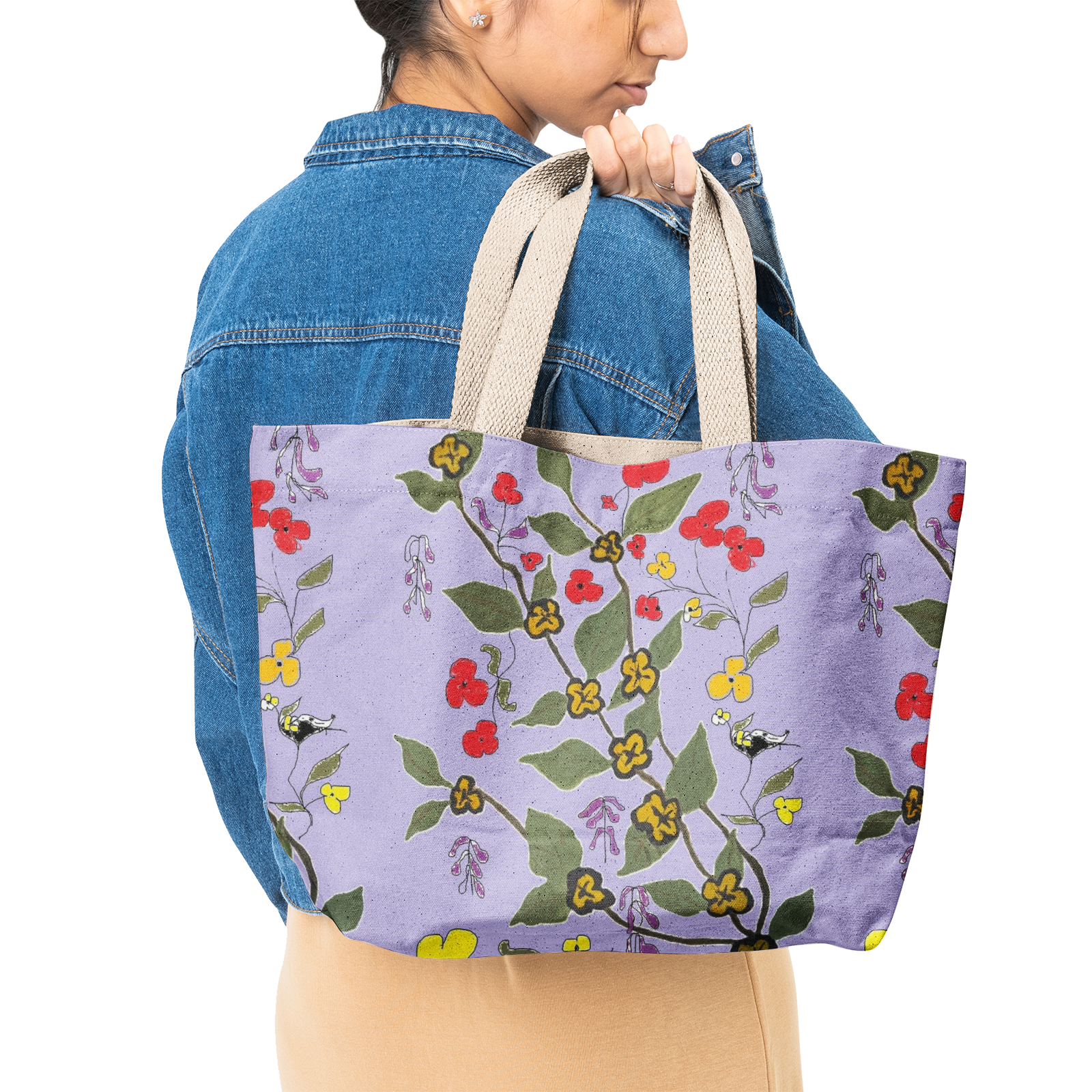 floral print Natural Canvas Tote Bags