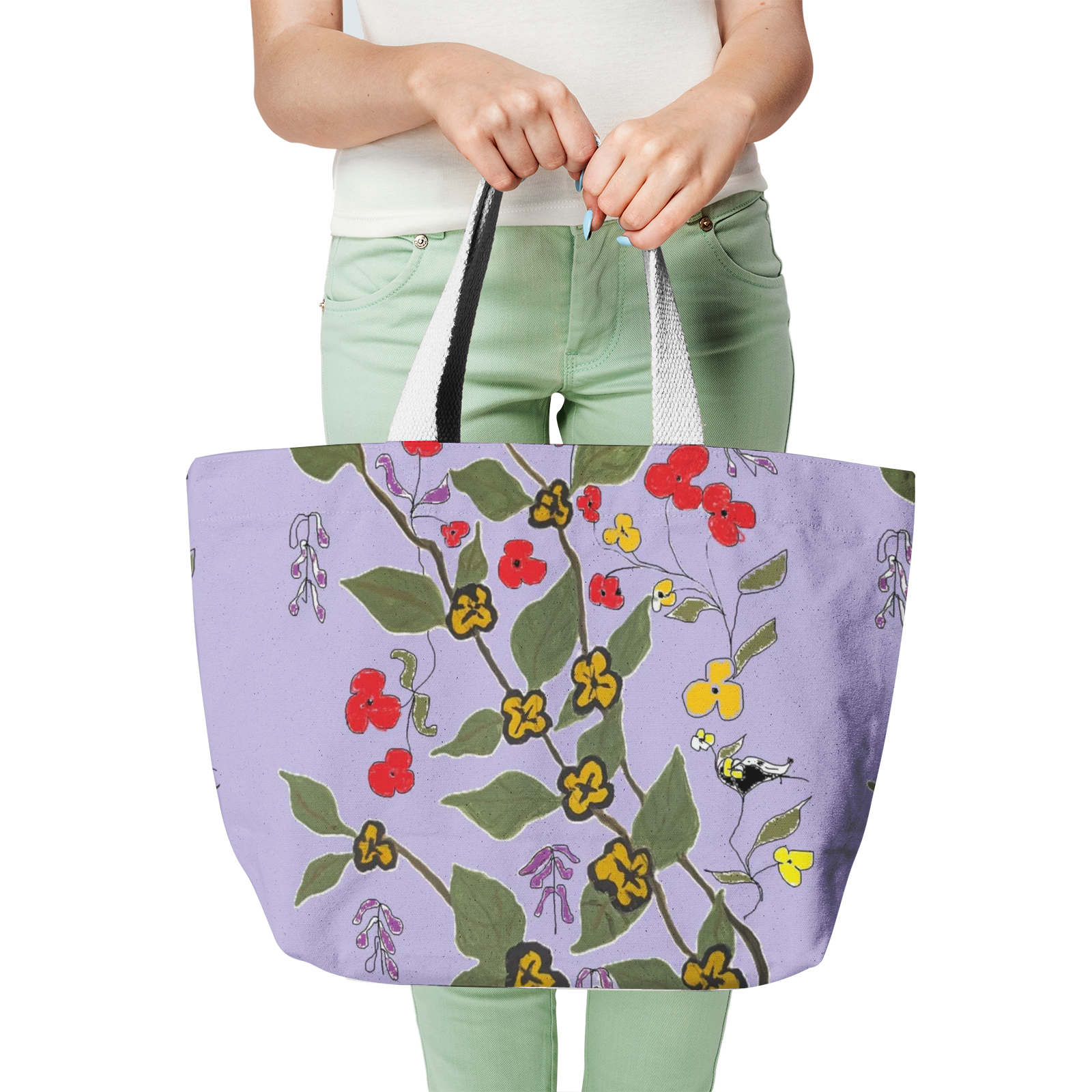 floral print Natural Canvas Tote Bags