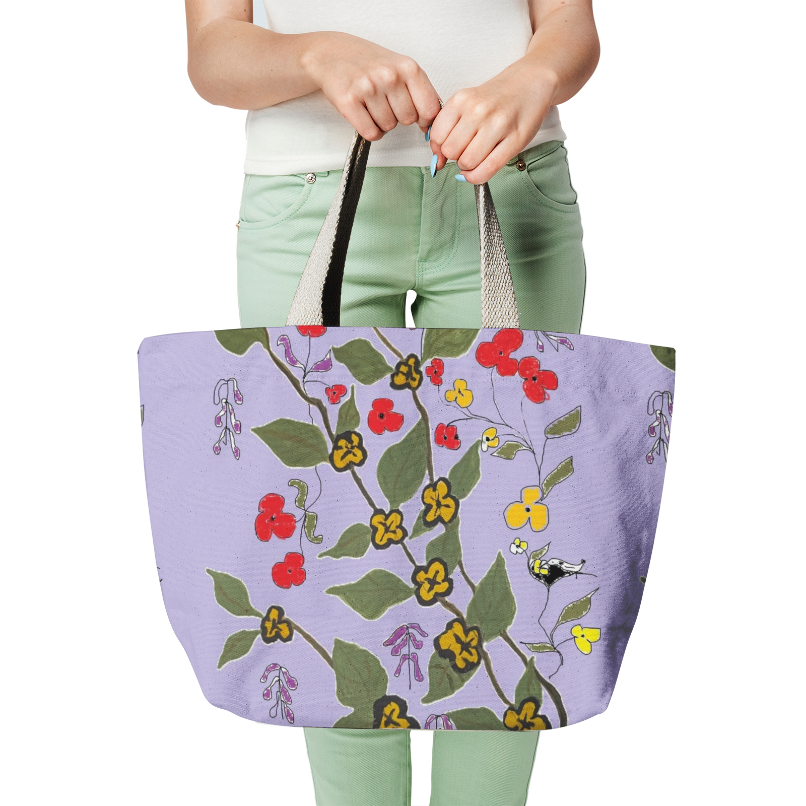 floral print Natural Canvas Tote Bags