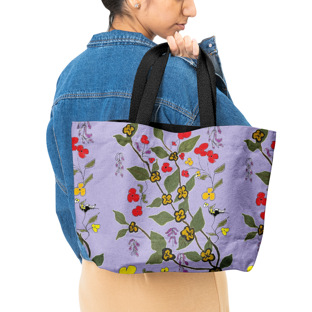 floral print Natural Canvas Tote Bags