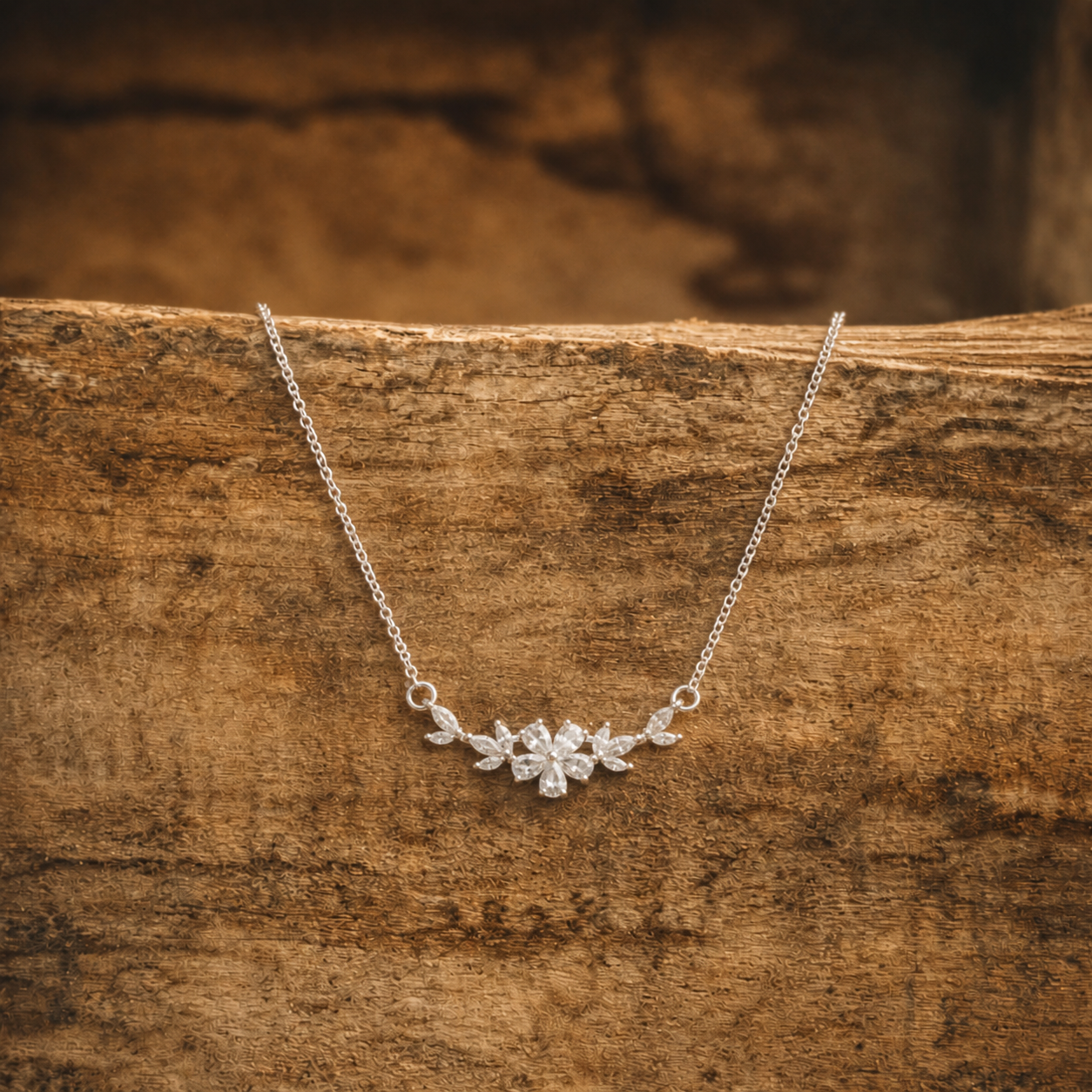 Beautiful Silver Floral Rhinestone Necklace