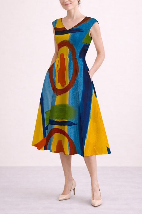 Abstract Artisan Midi Dress — Audrey Fit & Flare