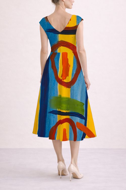Abstract Artisan Midi Dress — Audrey Fit & Flare