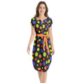 Polka Dots- Notched Neck Belted Dress
