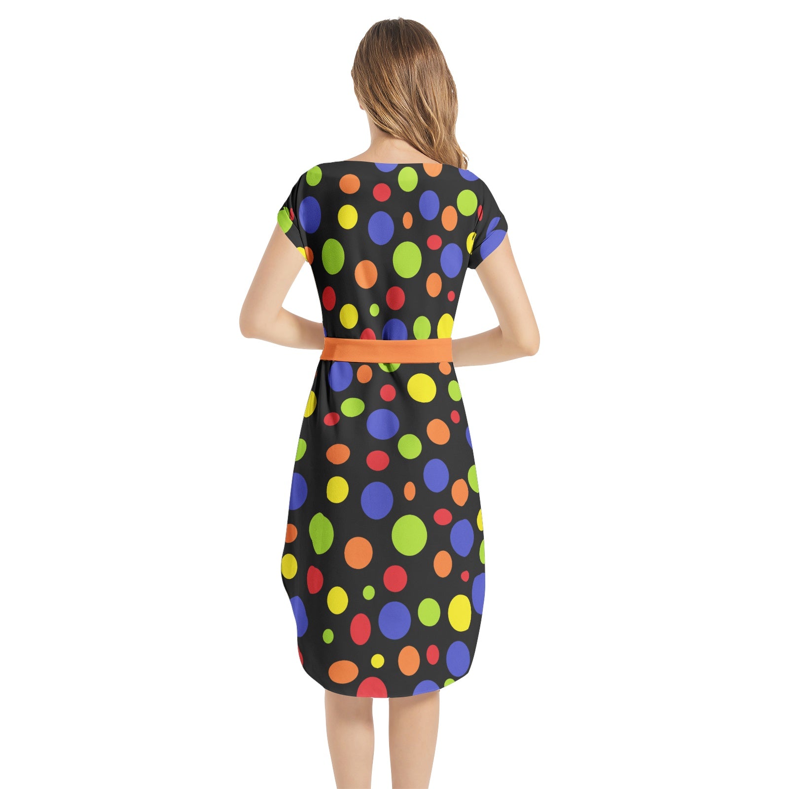 Polka Dots- Notched Neck Belted Dress
