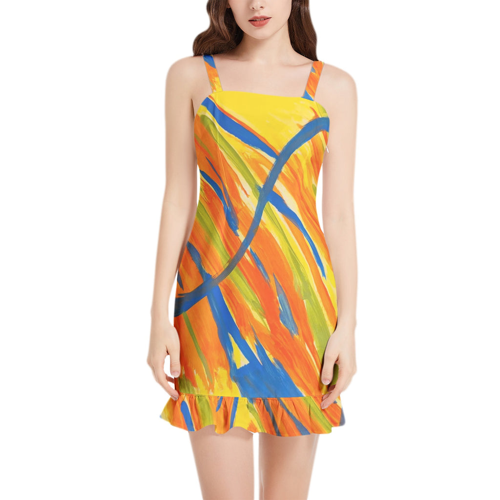 Sleeveless Square Neck Ruffle Hem Mini Dress