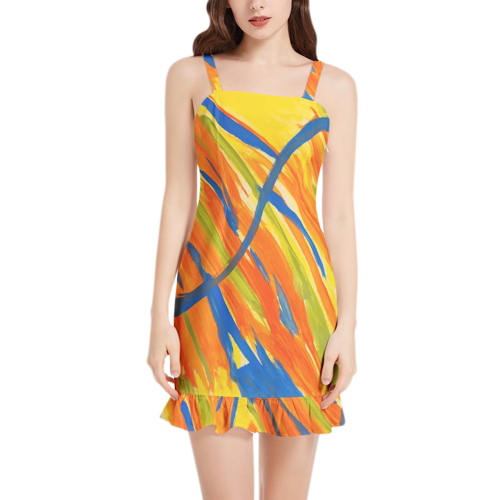 Sleeveless Square Neck Ruffle Hem Mini Dress
