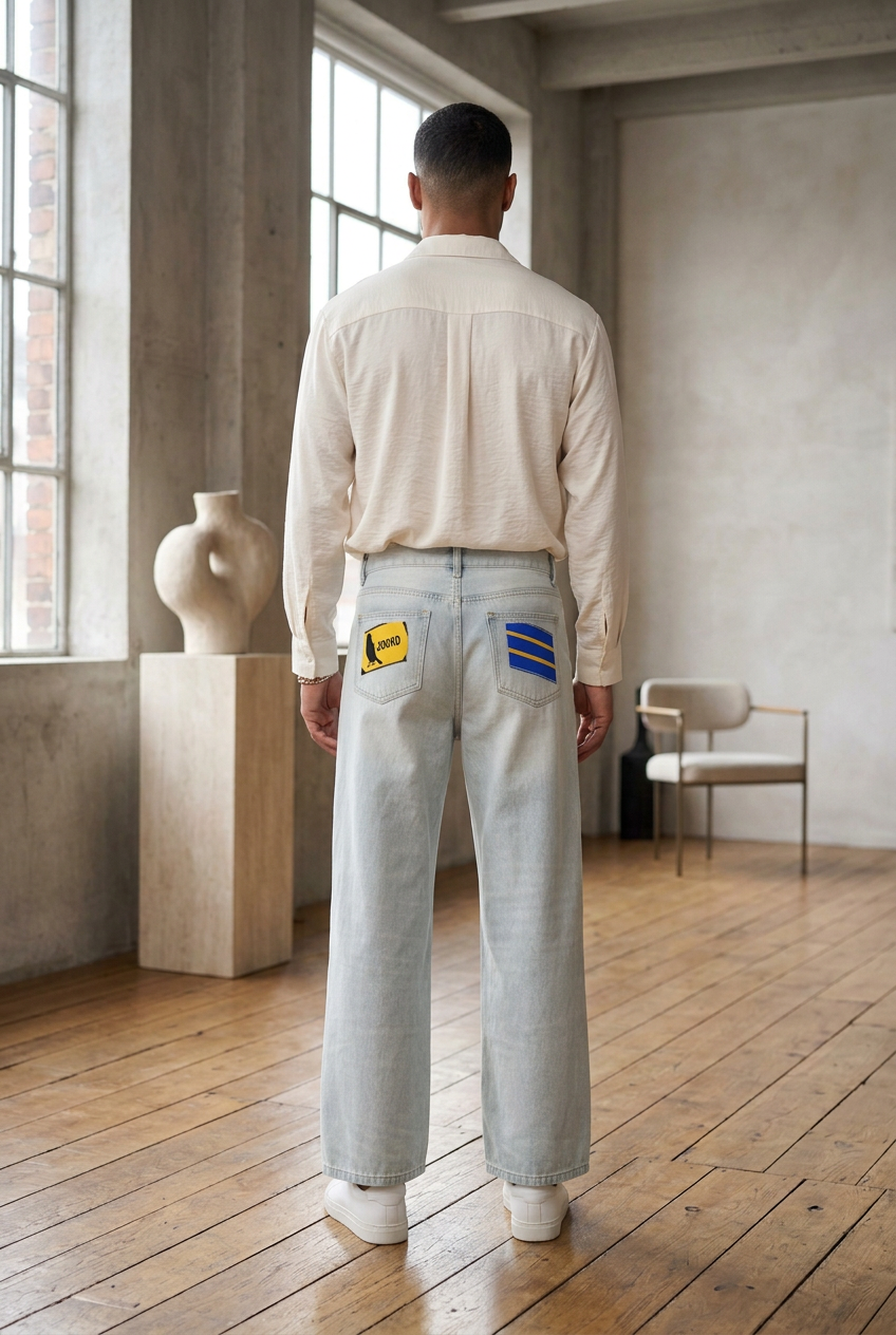 Men's Vintage Wash Wide Leg Denim Jeans