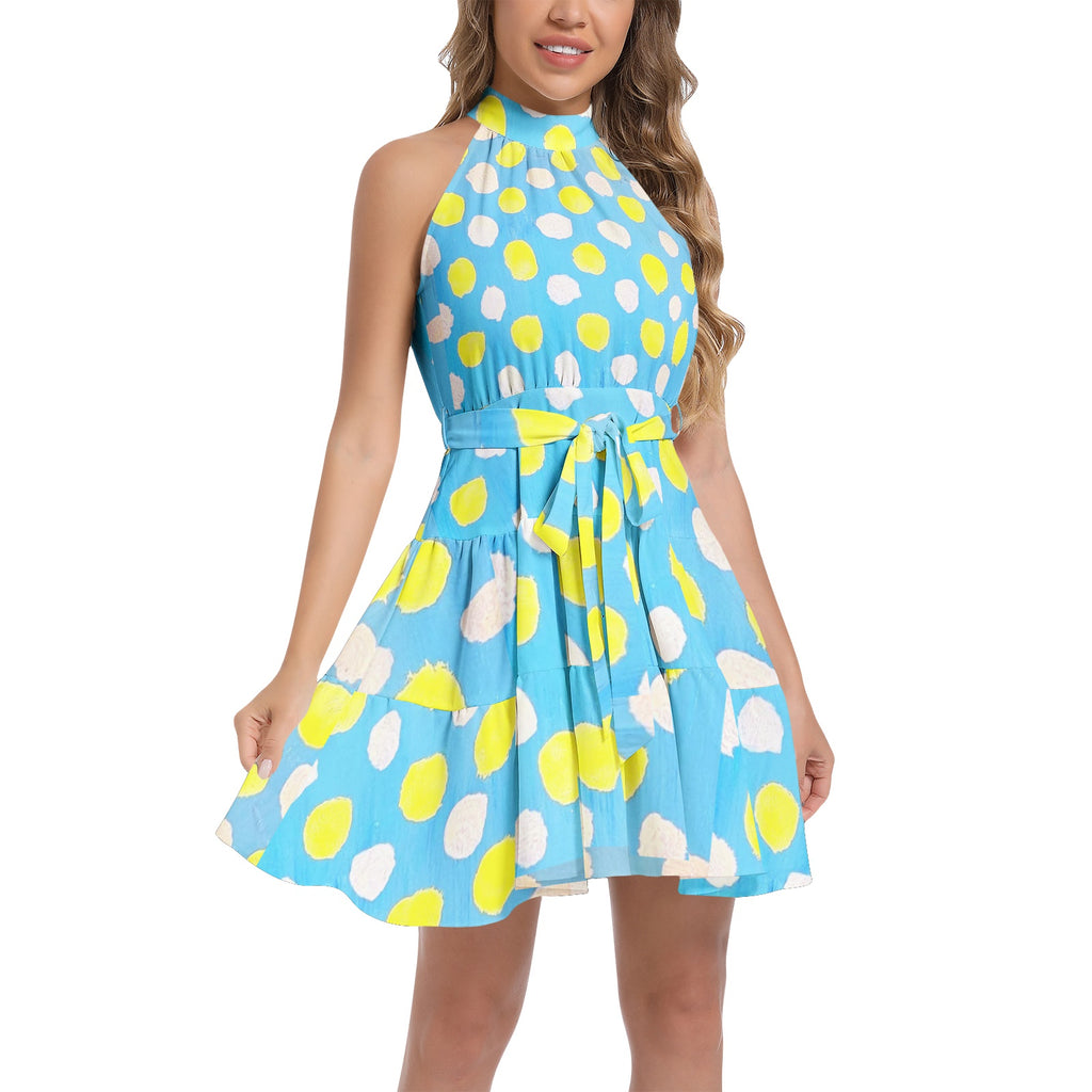 Ruffle Hem Belted Halter Dress