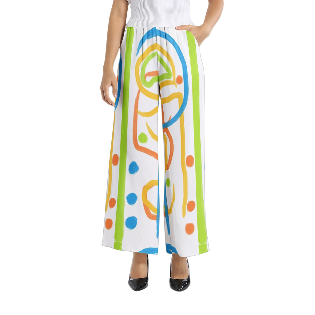 abstract art colors-Elastic Waist Wide Leg Pant