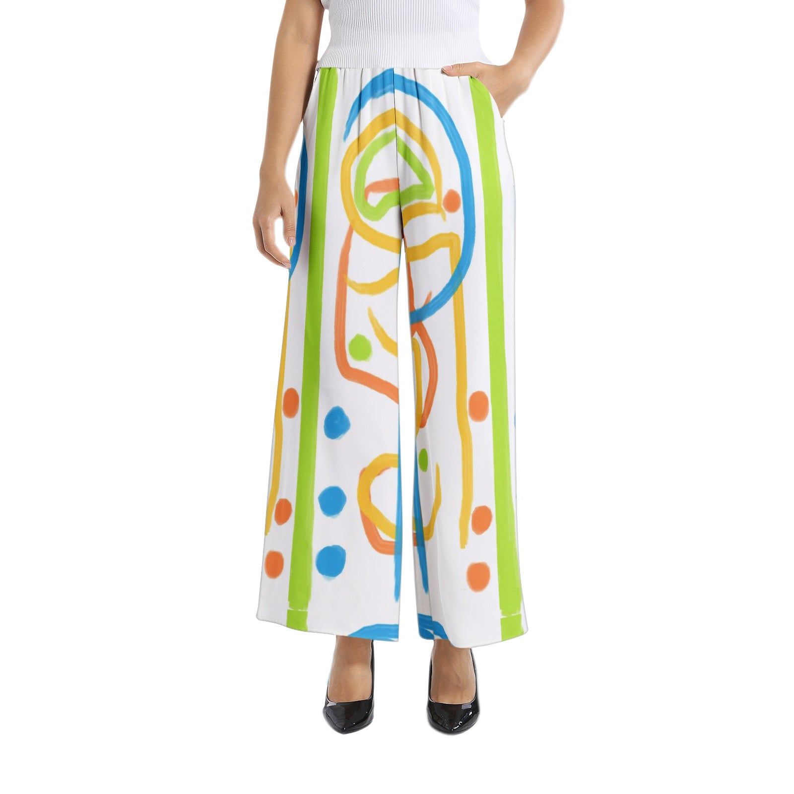 abstract art colors-Elastic Waist Wide Leg Pant
