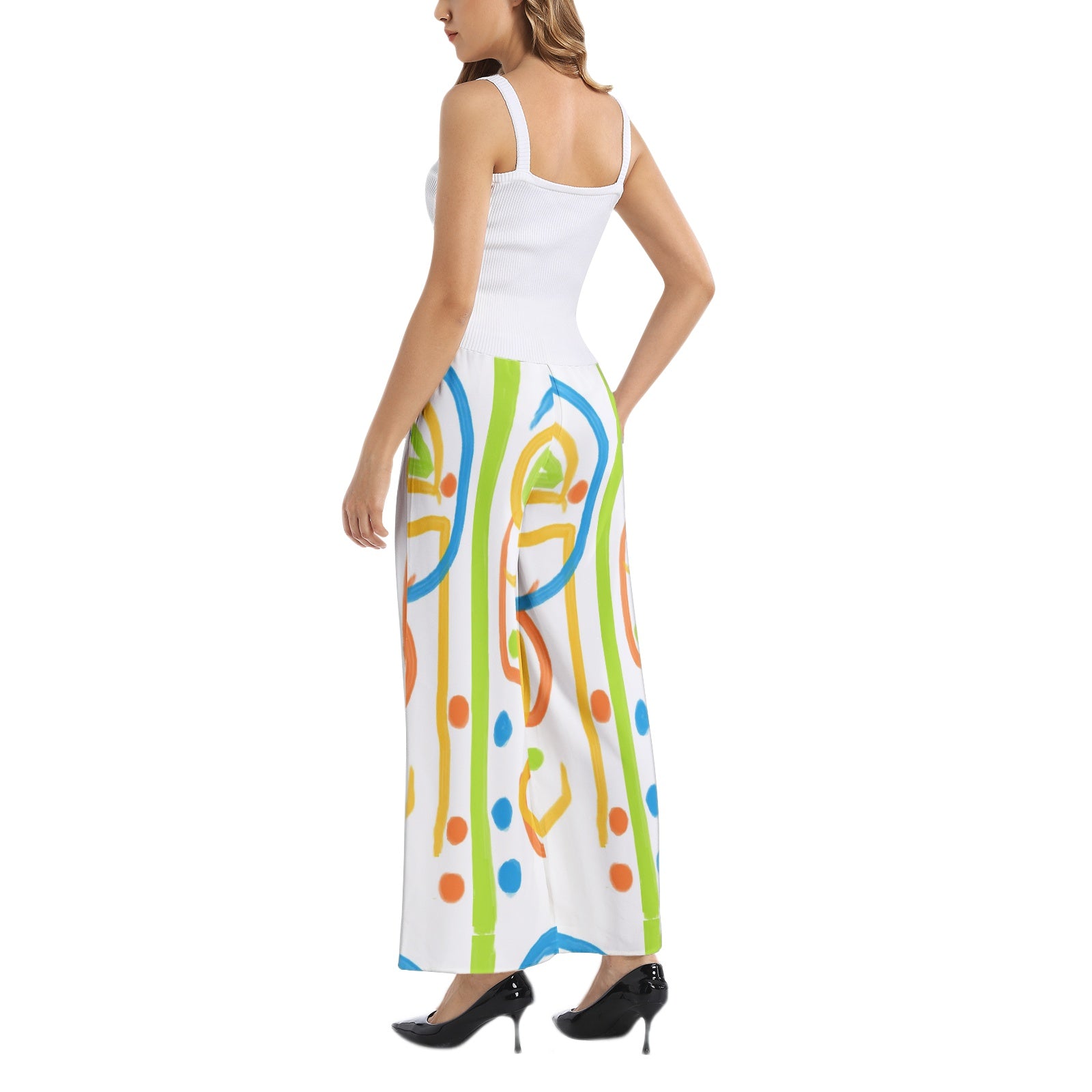 abstract art colors-Elastic Waist Wide Leg Pant