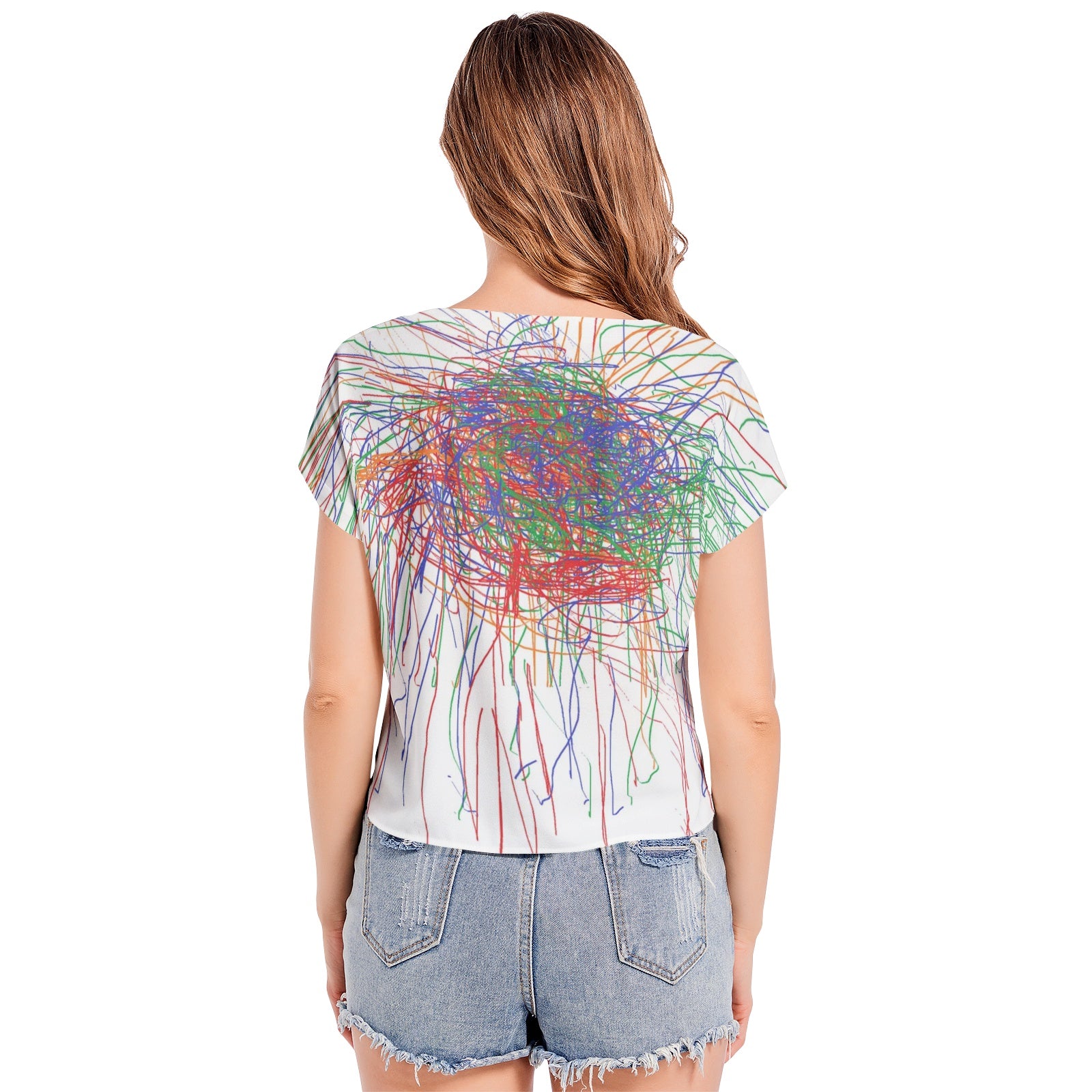 print multicolo rBatwing Sleeve V-Neck Top