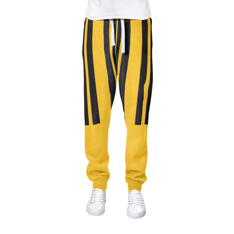 black & yellow stripes Print men's joggers sweatpants