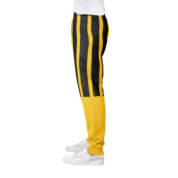 black & yellow stripes Print men's joggers sweatpants