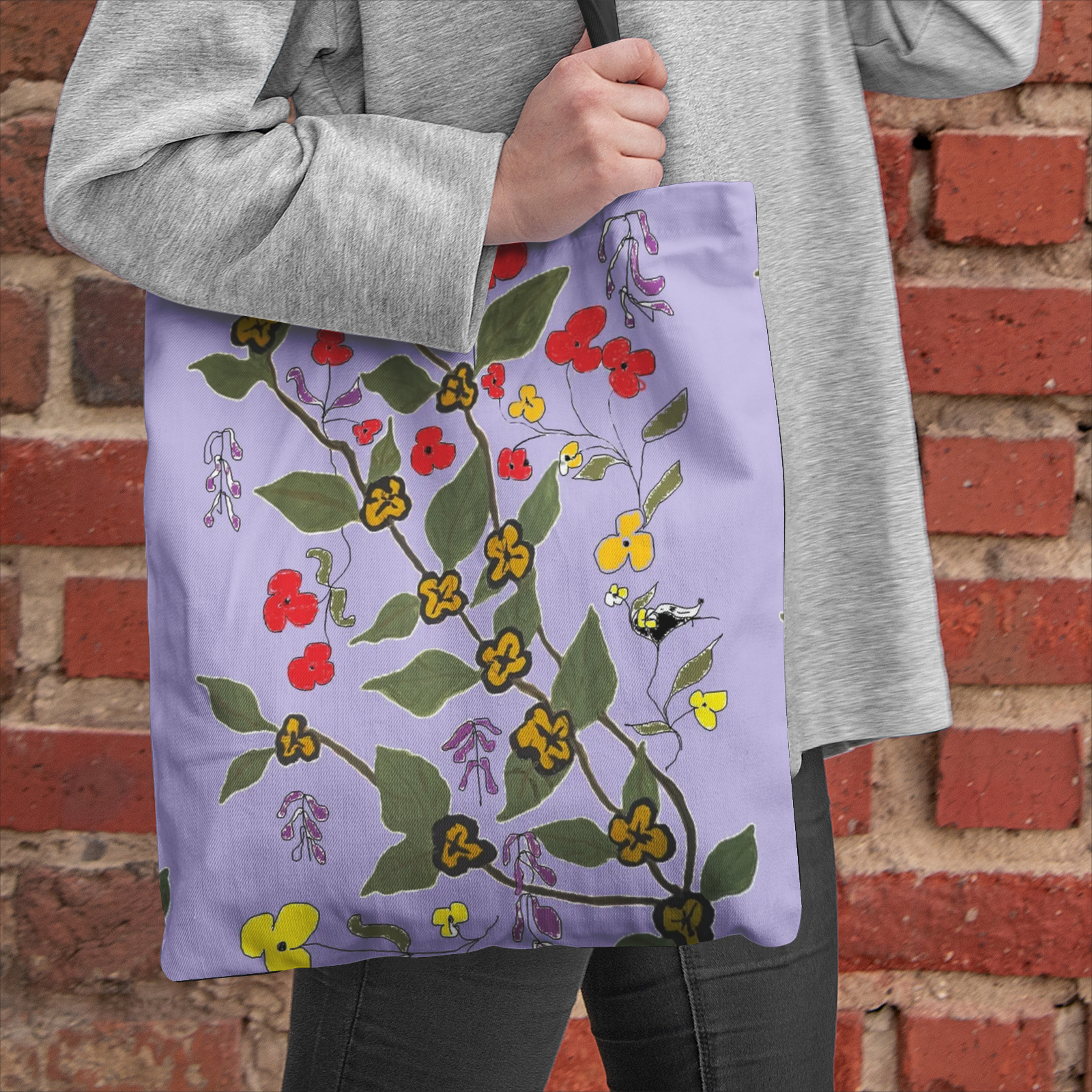 floral print Natural Canvas Tote Bags
