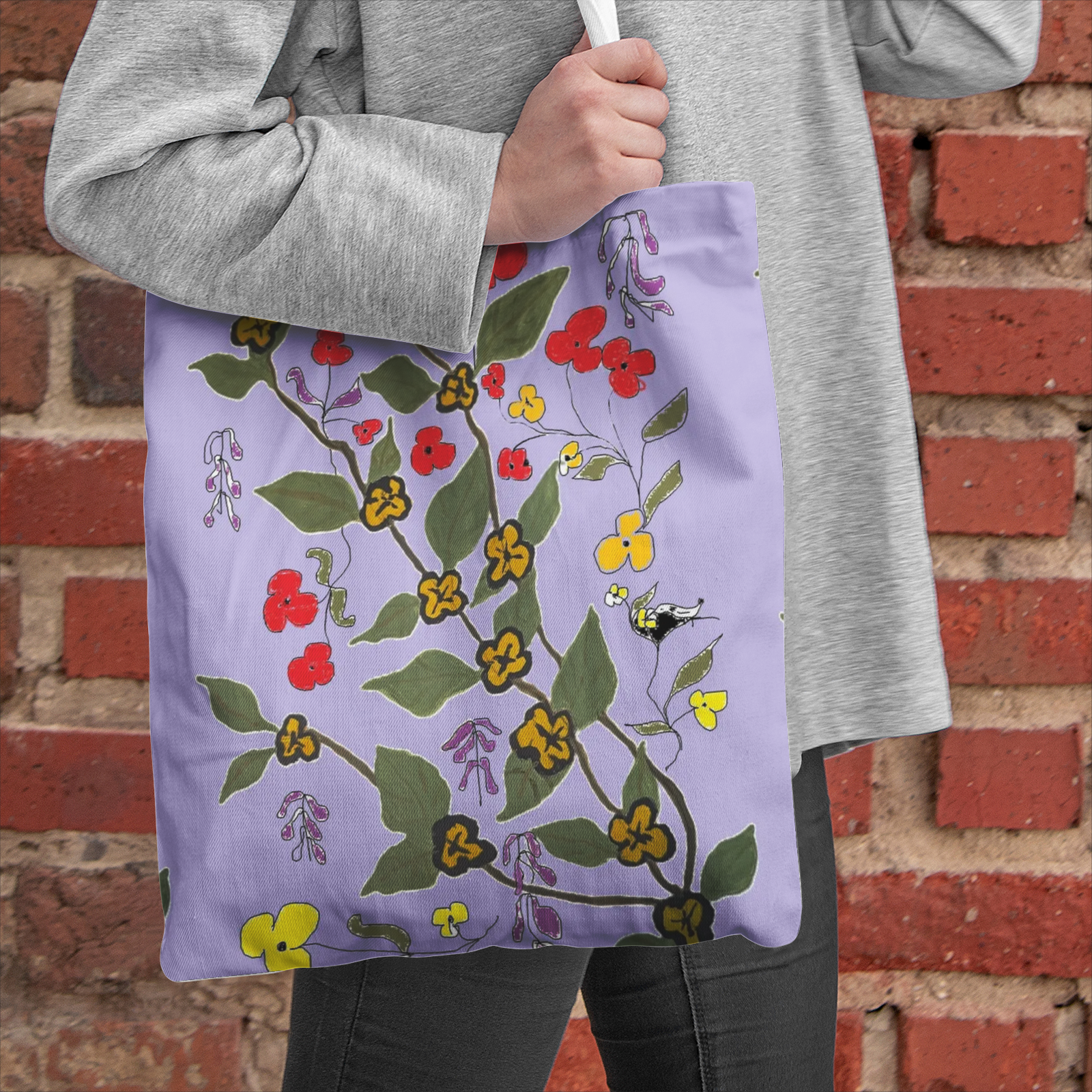 floral print Natural Canvas Tote Bags
