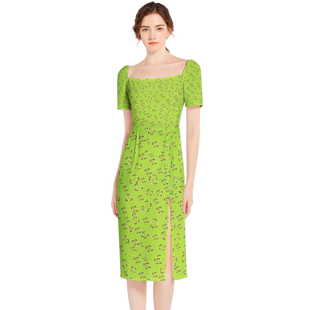 floral Split Thigh Midi Bodycon Dress